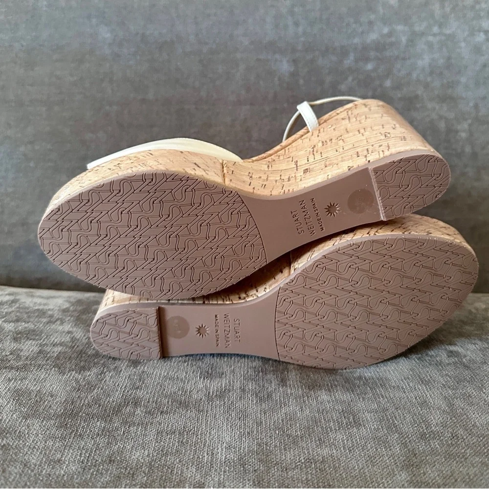 Stuart Weitzman Beige Leather Buckle Strappy Wedge Sandals Women EU 39 US 9 - Picture 8 of 12